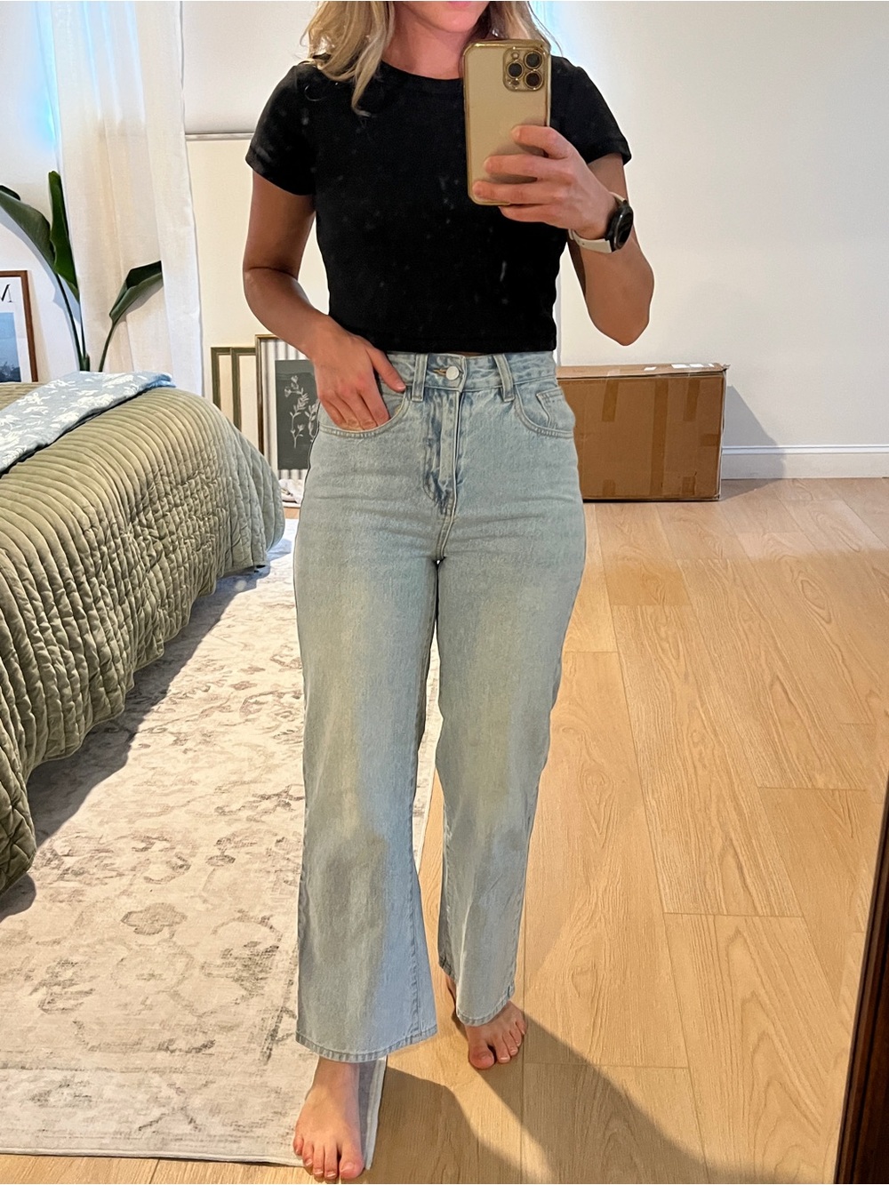 SHEIN Light Blue High-Rise Straight Leg Jeans
